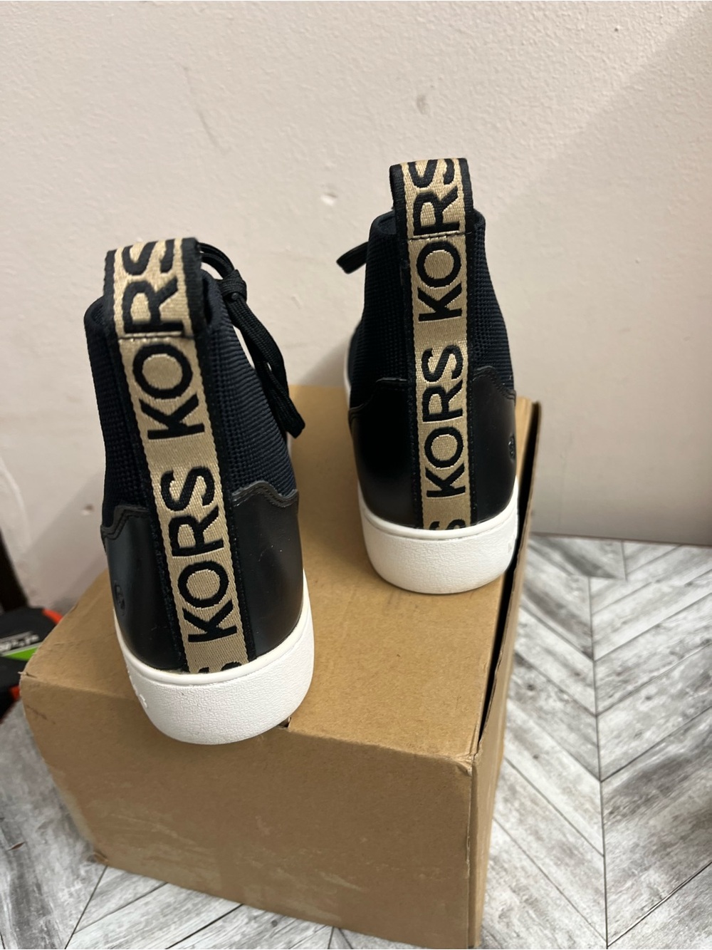 MICHAEL Michael Kors Black Knit High-Top Sneakers with White Sole